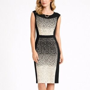 Joseph Ribkoff Geometric Sheath Dress Womens Size 4 Abstract Career Cocktail